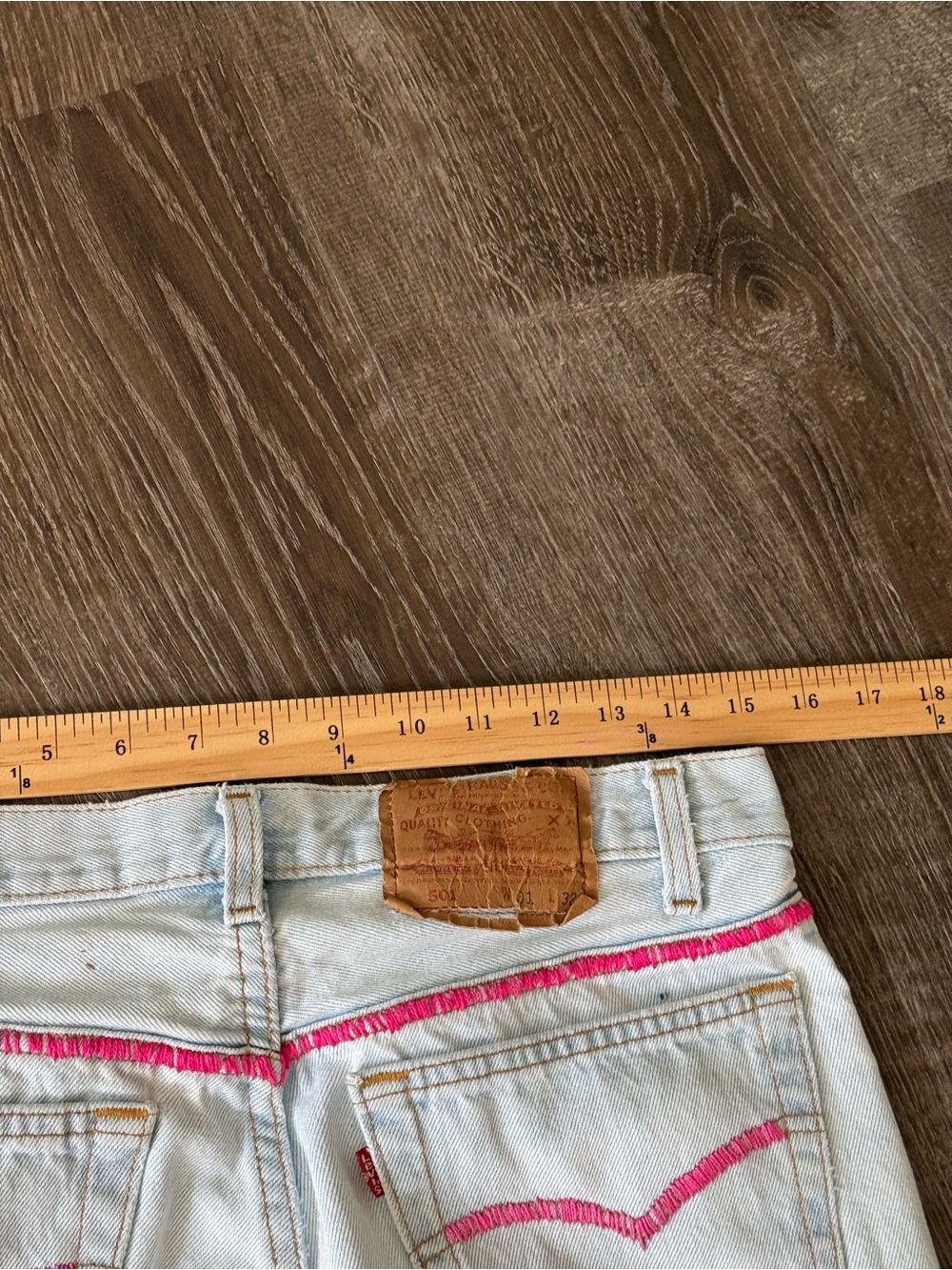 Upcycled Levi’s 501 GOOD KARMA Jeans | Custom Flare Leg | Peace Sign & Eye Art - Picture 7 of 10